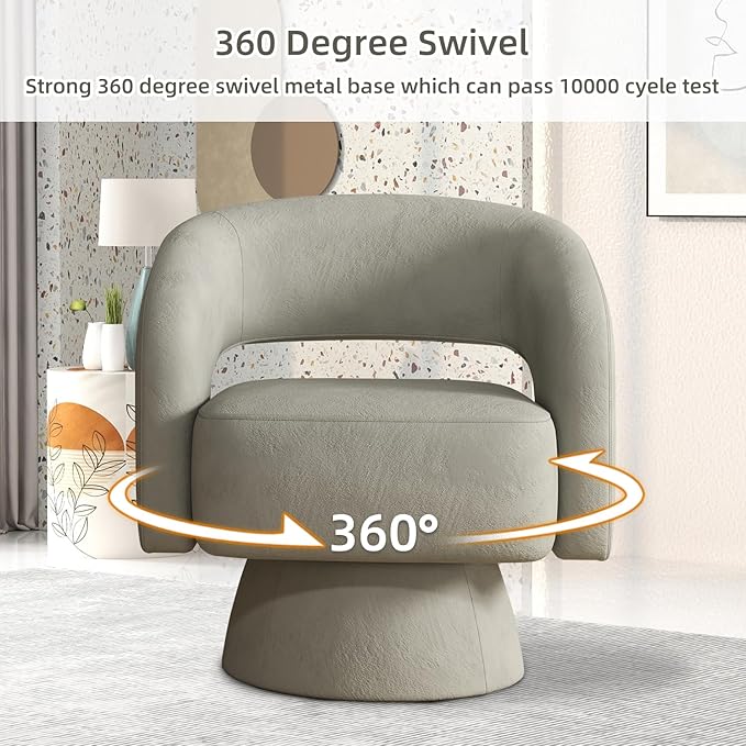 INZOY Swivel Barrel Chair with Velvet Fabric Swivel Accent Chair with Thickened Soft Cushion Comfy Round Swivel Chair for Living Room Bedroom Grey