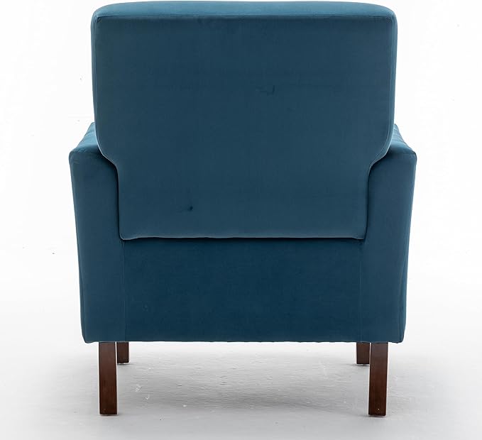 Contemporary Accent Arm Chair with Birch Wood Frame and Velvet Upholstery Armchair for Office and Living Room Decor Removable Cushions Greenish Blue