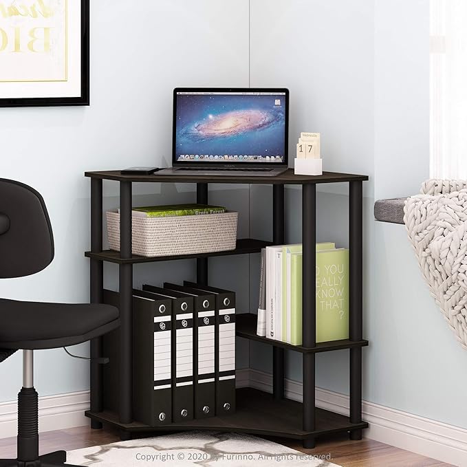 Furinno TURN-N-TUBE Desk Gaming Desk with Shelves Corner Computer Desk with Shelves Office Desk Space Saving For Home Office Bedroom Espresso