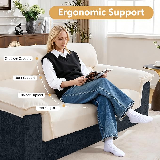 80'' Boneless Loveseat Sofa Oversized 2 Seater Couches Chenille Memory Foam Deep Seat Sofa for Living Room No Assembly Blue