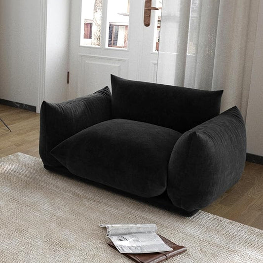 JACH Mid-Century Modern Comfy Sofa Couch with Thick Cushion Chenille Single Accent Chair Deep Seat Couches 50 Plush Sofas Furniture for Small Spaces Living Room Bedroom Office Apartment Black