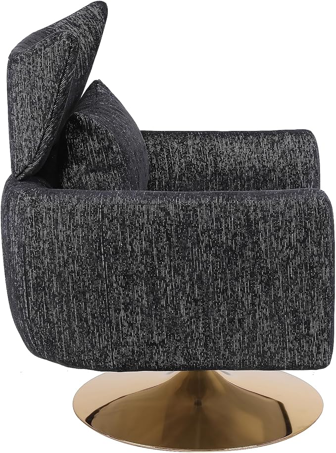 JOSHEN 360 Swivel Accent Chair IndoorModern Linen ArmchairComfortable Upholstered Lounge Chair with Metal Base for Living RoomApartmentOfficeBlack
