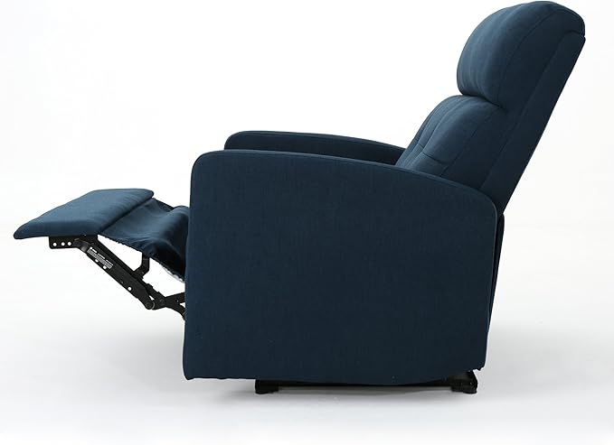 Mid-Century Fabric Double Seats Rocker Recliner Chair Adjustable Single Recliner Sofa with Thicker Seat Cushion with Pocket for Living Room Bedroom Apartment (Navy Blue)