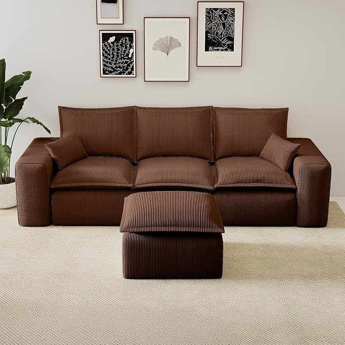 Brown Corduroy Pouf for Modular Sectional Sofa Matching Accessory for Living Room Bedroom and Apartment
