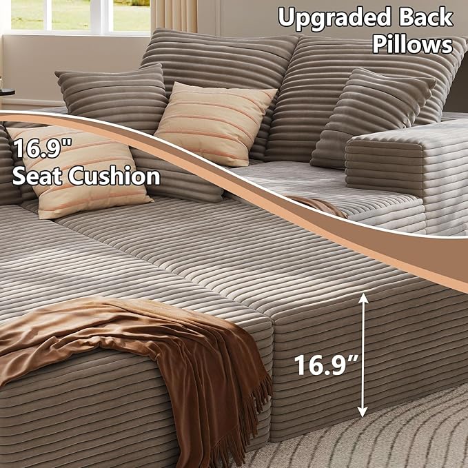 Oversized Double Chaise Lounges Indoor - 74.8 Upholstered Boneless Cloud Stupendous Oversized Chaise Lounge Couch Luxury Sofa Bed Deep Seat - Plush Corduroy Lounge Chair2 PiecesCamel
