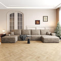 135 U Shaped Boneless Couch with Ottoman Convertible Sleeper Compression Sofa Corduroy Couch Sectional for Living Room Bedroom Deep Seat Foam Cloud Sofas No Assembly Right Facing Chaise Camel