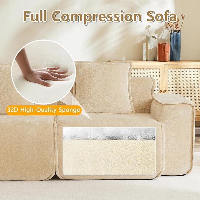 KEIKI 4Seat Modular Boneless Velvet Sofa Couch for Casual Home Bedroom Studio Style Conscious Homeowners Luxurious Elegant Sophisticated Refined Design Stylish Design Light Camel