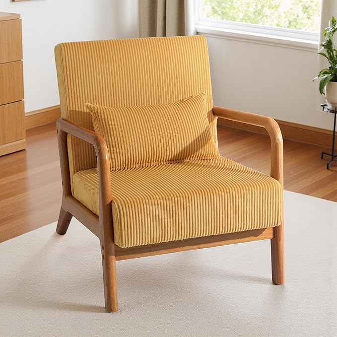 Accent Chair Mid Century Modern Armchair with Pillow Upholstered Lounge Sofa Reading Side Chair for Living Room Bedroom