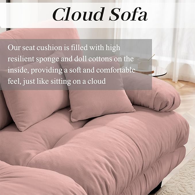 Modular Sectional Sofa for Living Room134 L-Shaped Comfy Couch with Ottoman Oversized 3 Seater Pink Sectional Couches with Pillows Fluffy Couch Set with Deep Seat
