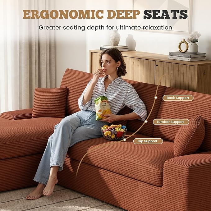 112 Modular Sectional Sofa for Living Room Convertible L-Shape Couch with OttomanCloud Boneless Couch with Layered CushionReddish Brown Corduroy