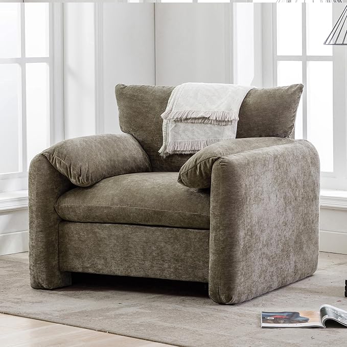 Lifeand 38.6 W Modern Style Chenille Oversized Armchair Accent Chair Single Sofa for Living Room BedroomGreen