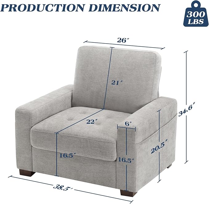 WorthFurni 38 Inch Sofa Couch - Modern Sofa with Removable Covers and Pockets