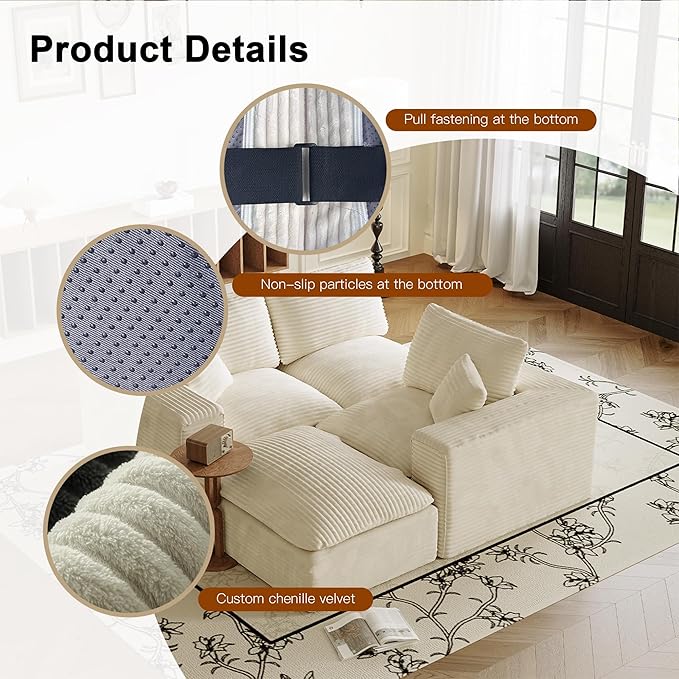 108'' Modular Sectional Sofa with Ottoman Corduroy Cloud Sectional Couches for Living Room High-Back Modern L Shaped Boneless Couch Deep Seat 3 Seater Sofa No Assembly Required Beige