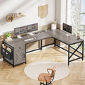 SEDETA 63 L Shaped Desk Convertible Corner Office Desk with Drawer Farmhouse Computer Desk with Power Strip &amp Storage Cabinet for Home Office Grey