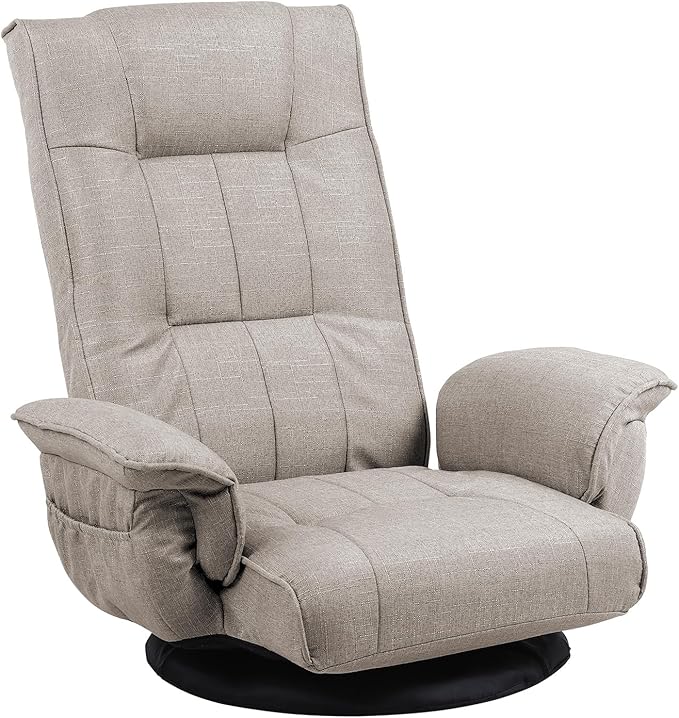 FLOGUOR 360 Degree Swivle Adjustable Floor Chair Chaise Lounge Indoor Folding Lazy Sofa with Armrests and Side Pocket Adults Gaming Chairs for Living Room Bedroom Factory Price 201 (BE)