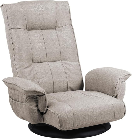 FLOGUOR 360 Degree Swivle Adjustable Floor Chair Chaise Lounge Indoor Folding Lazy Sofa with Armrests and Side Pocket Adults Gaming Chairs for Living Room Bedroom Factory Price 201 (BE)