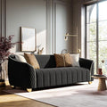 85 3-Seater Velvet Sofa - Modern Plush Spring Cushion Solid Wood Frame Spacious Deep Seat for Small Spaces Family Living Room &amp Office (Black 3S)