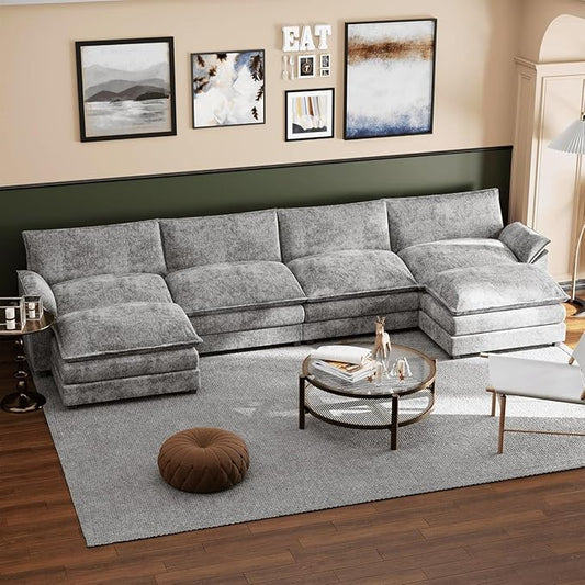 Shahoo Sectional Modular Sofa U Shaped Chenille Fabric Couch with High Supportive &amp Soft Sponges and Removable Ottoman Sleeper Comfy Upholstered Furniture for Living Room Dark Grey