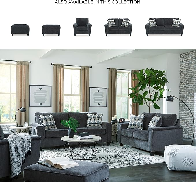Signature Design by Ashley Abinger Chenille Contemporary Loveseat with 2 Accent Pillows Dark Gray