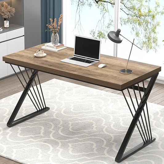 FOLUBAN Computer Desk Modern Home Office Desk Wood and Metal Study Writing Gaming Table for Bedroom Living Room Rustic Oak 53 Inch