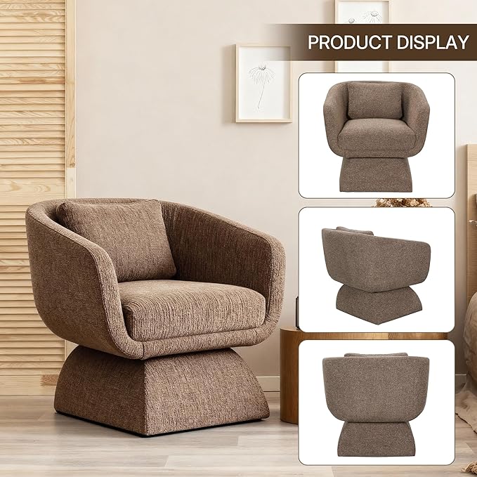 Modern 360° Swivel Accent Chair with Armrest &amp Curved Back Soft Cushioned Barrel Lounge Chair (Otter)