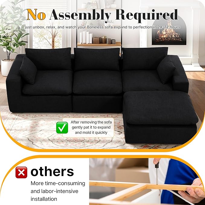 127 Oversized L Shaped Modular Sectional Cloud Couch High Back Boneless Sofa with Deep Seat Upholstered Chenille Fabric No Assembly Required for Living Room