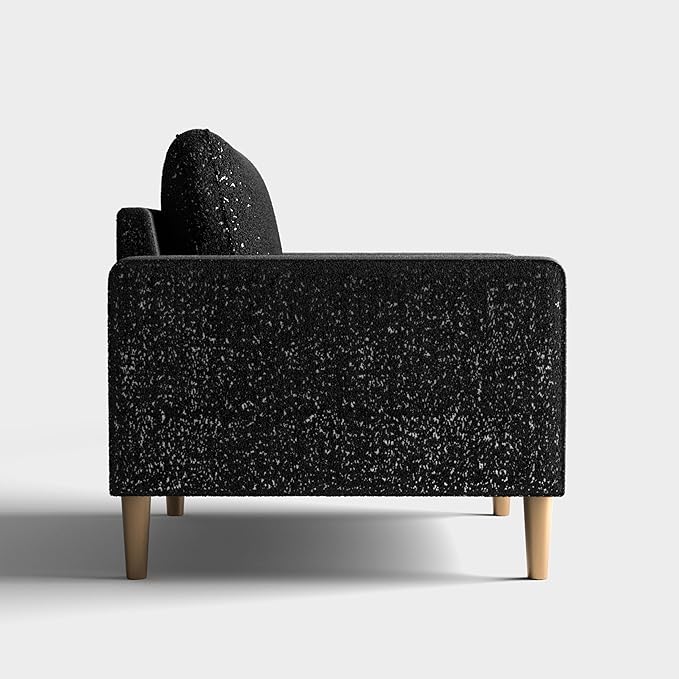 Furniture of America Oriana Contemporary Boucle Sofa Couch with Back Pillows and Wooden Legs Comfy Fabric Upholstered 3 Seater Couch for Living Room Bedroom Home Office Black