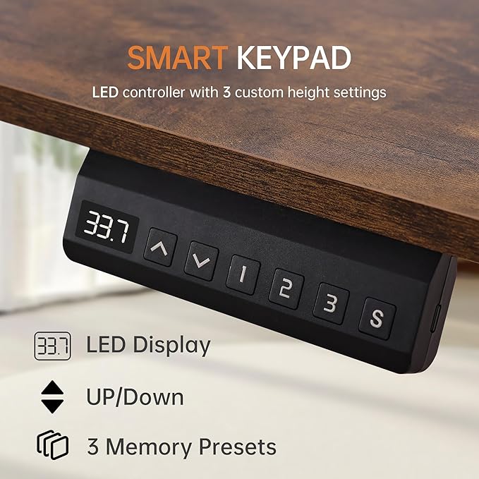 55x24 Standing Desk Height Adjustable Electric Stand up Desks for Home Office Computer Sit Stand Desk with Two-Piece Desktop with Gap 3 Memory Presets T-Shaped Metal Support Brown