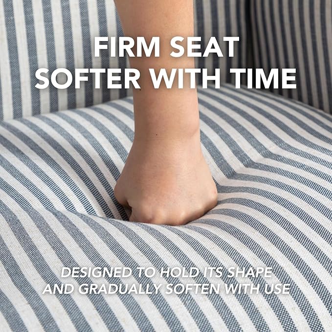 Blue Striped Linen Fabric Accent Chair Coastal Upholstered Armchair with Nailhead Trim &amp Ball Turned Wood Legs Modern Farmhouse Club Chair for Living Room Bedroom Guest Room