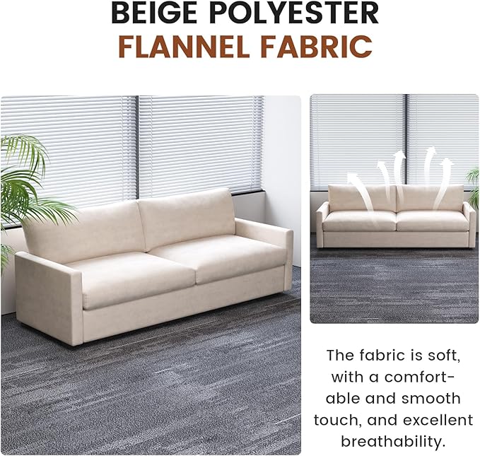 Modern Beige Fabric Loveseat Sofa with Deep Seat and Soft Cushions Office Couch Easy to Clean and Assemble Minimalist Premium Style for Office or Living Room Fits Small or Large Spaces