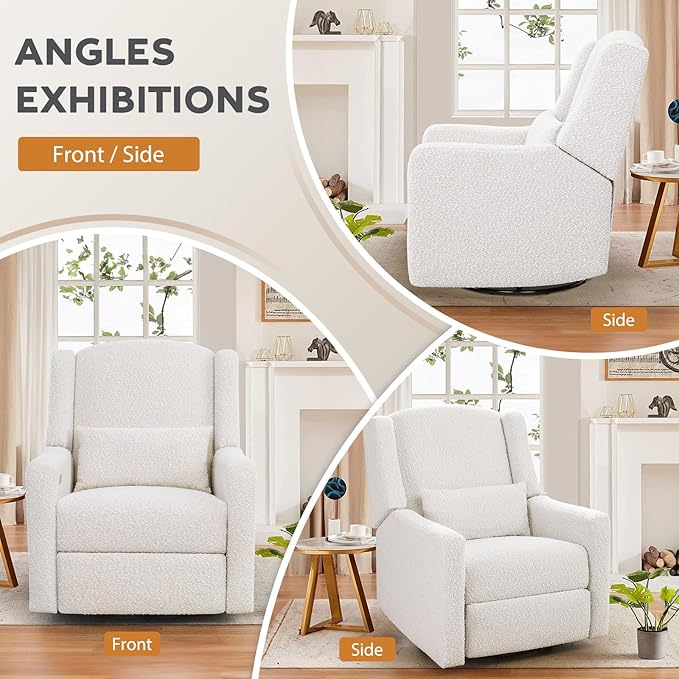Power Recliner Chair Swivel Glider Large Rocker Recliner w/USB Charging Port Boucle Upholstered Swivel Rocker Glider Recliner for NurseryBedroomLiving RoomSet of 2Cream
