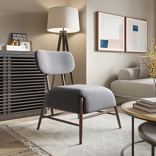 BELLEZE Velvet Accent Chair Mid-Century Vintage Armless Living Room Chair with Metal Legs Comfy Modern Upholstered Corner Chair for Bedroom Lounge Reading Room Office - Quinton(Gray)