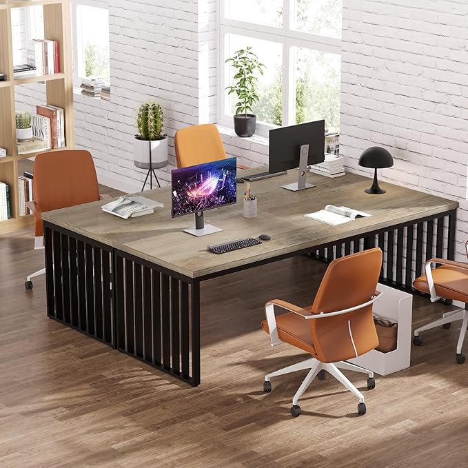 Tribesigns 78.74 Extra Long Computer Desk 2 Person Desk Double Long Desk with Heavy Duty Metal Frame Double Workstation Study Table for Home Office Brown (Without Chair) (Gray &amp Black)