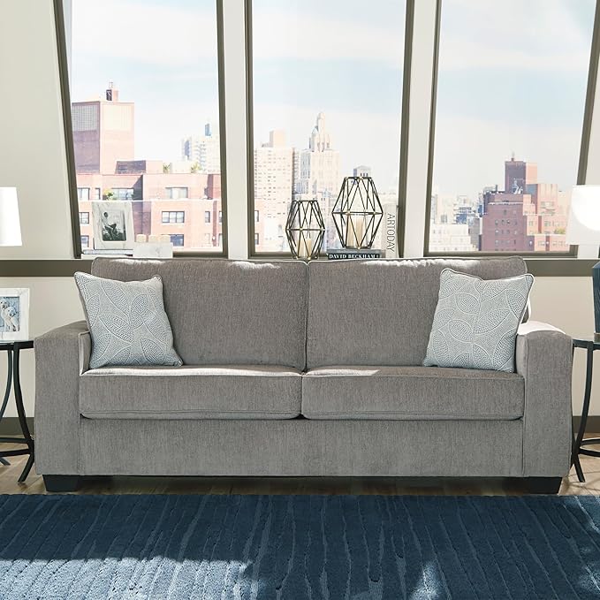 Signature Design by Ashley Altari Modern Queen Sofa Sleeper with 2 Accent Pillows Light Gray
