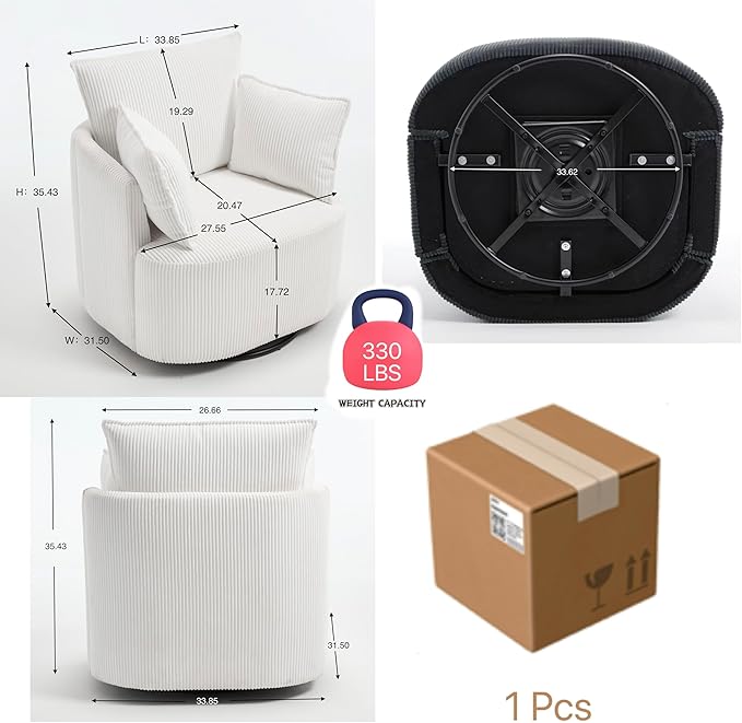 Swivel accent chairSwivel barrel chairReclining armchairs for bedrooms Swivel chairUpholstered Living Room Chair Corduroy Reading Chair Single Sofa Chair for Apartment Office(Modern White)
