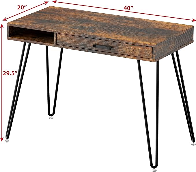 SHW Home Office Computer Hairpin Leg Desk with Drawer Rustic Brown