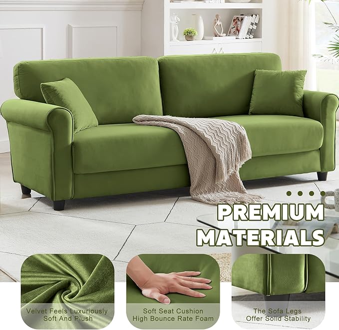 Modern Loveseat Sofa for Living RoomLove Seat with 2 SeaterVelvet Loveseat SofaSmall Couch for Living RoomBedroomOffice and Small Space(Green)
