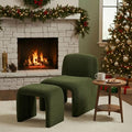 Accent Reading Chair with Ottoman Chenille Upholstered Comfy Armless Accent Chair with Footrest Modern Side Lounge Chair for Living Room Bedroom Moss Green