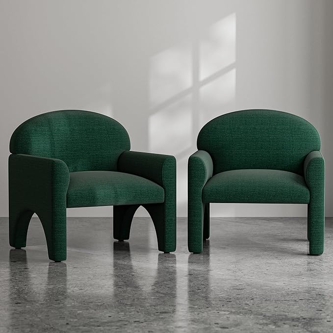 BELLEZE Modern Accent Chair Set of 2 Comfortable Upholstered Arched Design Armchair with Rubber Wood Legs for Living Room Bedroom Office - Green