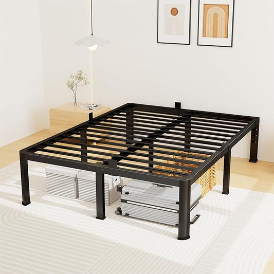 14 Inch California King Bed Frame Metal Platform Bed Frame with Round Corner Legs 3500 lbs Heavy Duty Steel Slats Support No Box Spring Needed Noise Free Easy Assembly Black