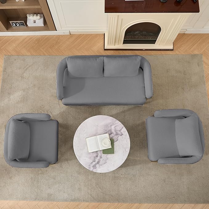 51 Comfy Loveset Sofa Grey Small Teddy Love Seat Sofa Bedroom Mini Couch Living Room Side Chair with Gold Metal Legs for Dressing Area Reception Room Office (Grey)