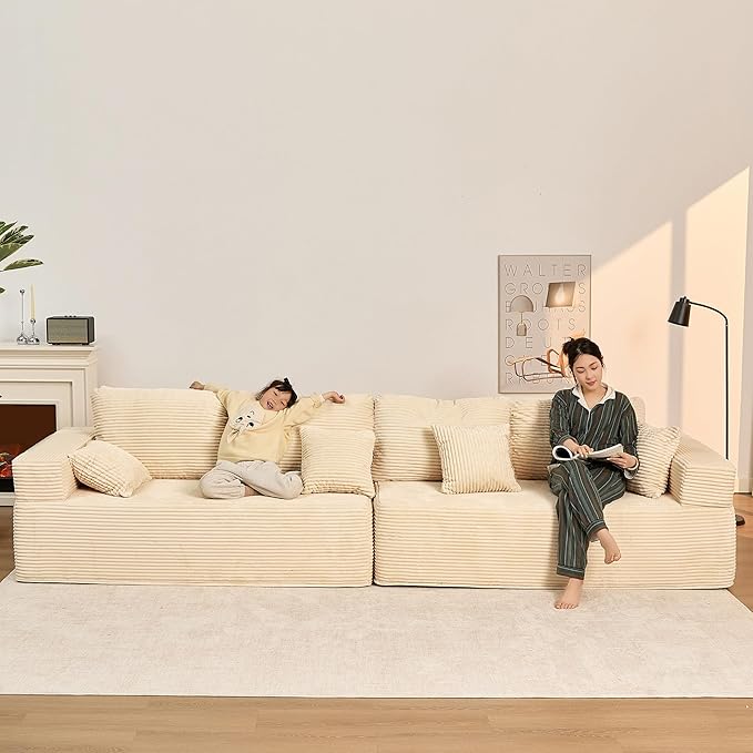 Chaise Lounge Chair Boneless Couch for Living Room and Bedroom Set of Sleeper Couches Reading Chairs Corduroy White