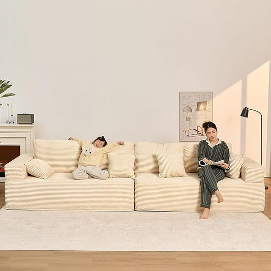 Chaise Lounge Chair Boneless Couch for Living Room and Bedroom Set of Sleeper Couches Reading Chairs Corduroy White