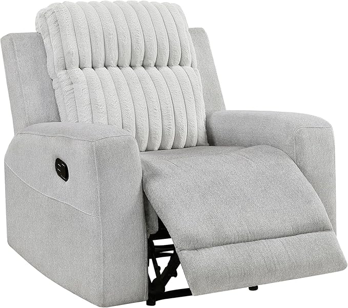 Lexicon Modern Recliner Chair for Living Room Manual Wall Hugger Textured Microfiber Reclining Chair Plush Corduroy Channel Seat Back Manual Recliner Light Gray