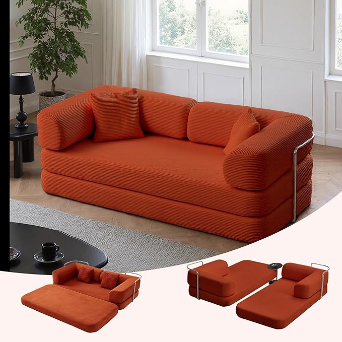 MYFUNSHOP Sleeper Sofa Bed4-in-1 Convertible Folding Boneless CouchFoldable Love Seat with Blanket Pillow Corduroy Floor Futon Couch for Living RoomBedroomLounge Studio