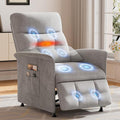 Electric Power Recliner Chair with Heat &amp Vibration Massage Overstuffed Fabric Sofa with Remote Control for Living Room Bedroom Easy Assembly Light Grey