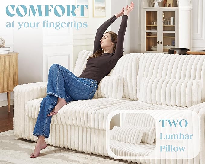 VanAcc 88 Inch Oversized Sofa Modern Couch with Lumbar Pillows and Armrests 3 Seater Couch- Cloud Sofas for Living Room Beige