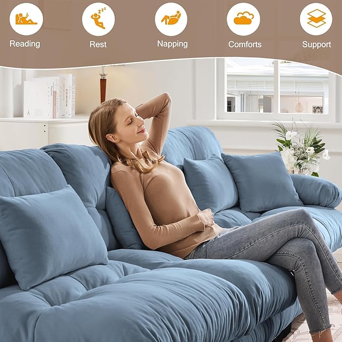 Modular Sectional Sofa 173.2 Oversized L Shaped Couch with 6 Pillows Chenille Deep Seat Soft Sofa Couches Comfy Cloud Couch for Living Room (Blue 4 Seat + 1 Ottoman)