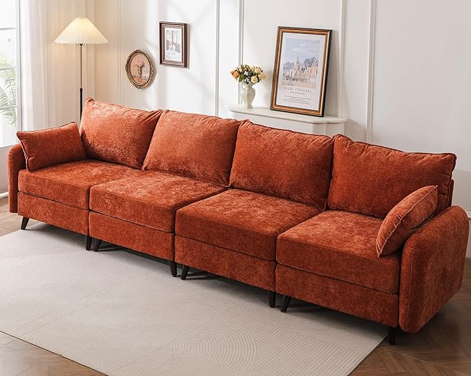 135'' Modular Sectional Sofa with All Seats StorageOversized 4-Seater Comfy Cloud Couches with Deep SeatBig Couch for Living RoomBedroomVeletOrange