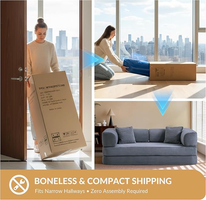 5-in-1 Convertible Sofa Bed Boneless Floor Couch Queen Size with Magic Pillow Blankets Zero-Assembly Sleeper Futon for Apartments Renters &amp Micro-Living Spaces Grey